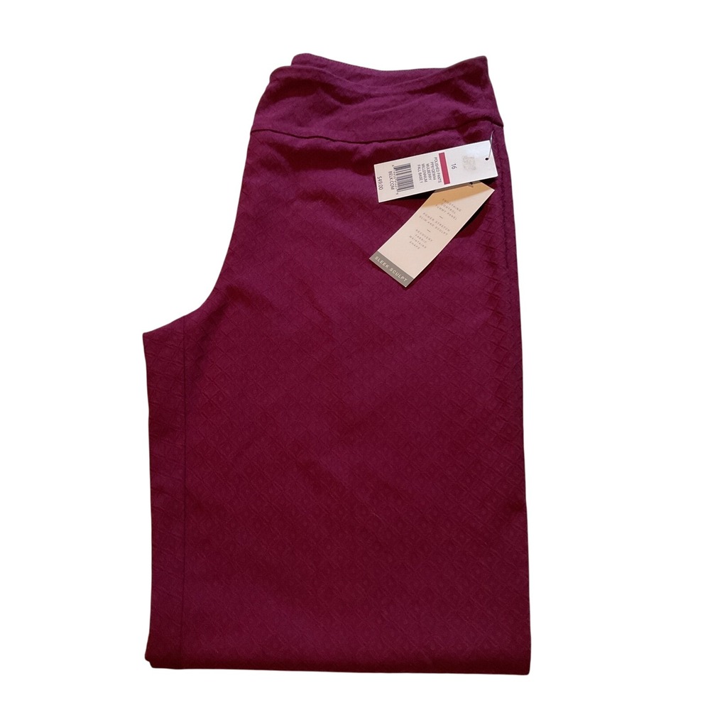 New Directions Women's Burgundy Textured Slim Fit‎ Pants Size 16